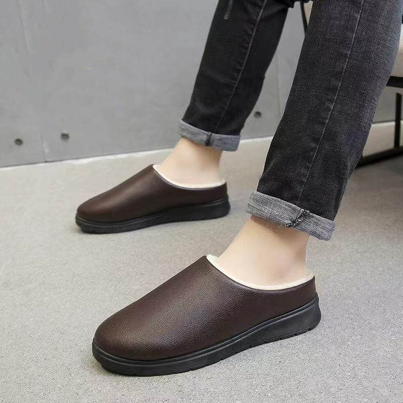 2025秋冬季新款皮面棉拖鞋家用室外厚底防滑棉拖鞋家居休闲1128e