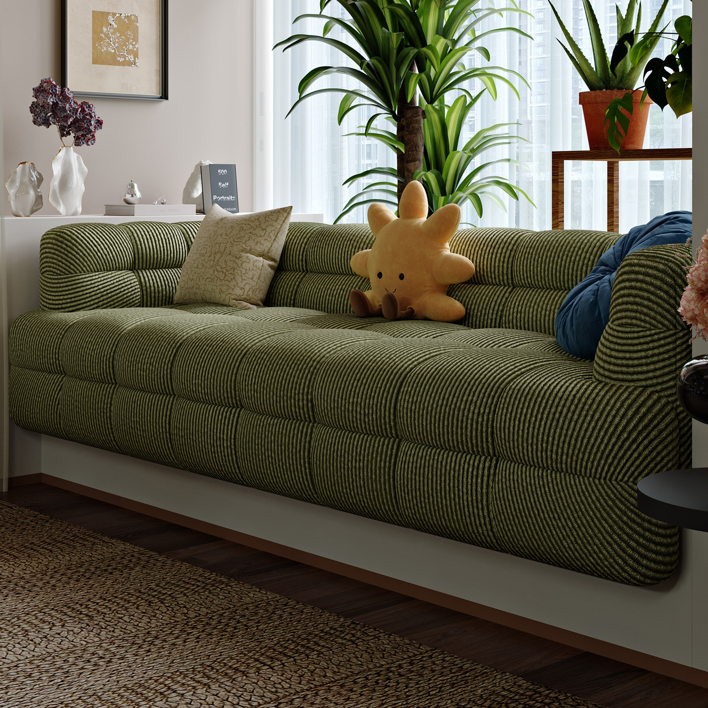 飘窗改造神器高级轻奢客厅主卧室窗台定制贝果沙发一体坐靠垫