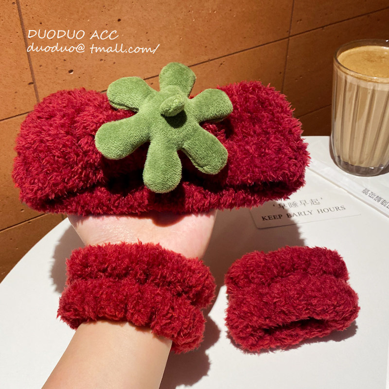 可爱发带套装女洗脸发箍手腕带洗漱敷面膜红色头箍束发带2025新款