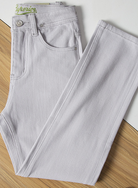 浅灰色烟管牛仔裤女秋2025新款窄版高腰九分小个子法棍直筒裤子