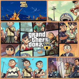 恶搞哆啦A梦GTA5侠盗飞车游戏周边鼠标垫电脑键盘桌垫超大鼠标垫