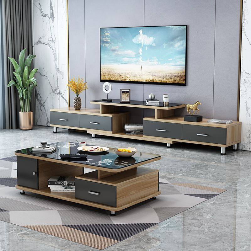 电视柜现代简约小户型钢化玻璃茶几电视柜组合客厅伸缩电视机柜