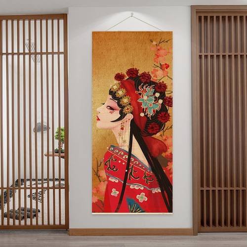 抖音爆款古风竹制虔诚少女挂画柿柿如意千里江山卓玛玄关书房