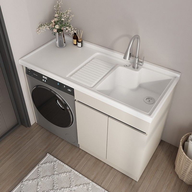 SPC蜂窝铝阳台洗衣机柜一体盆搓衣板定制洗衣台柜石英石组合伴侣