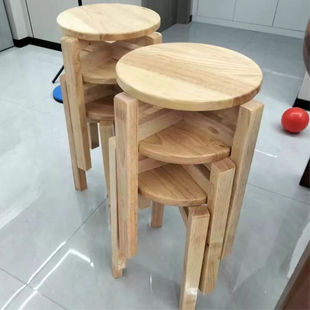 实木圆凳子加厚家用餐桌凳圆木凳子可叠放商用餐饮专用折叠凳板凳