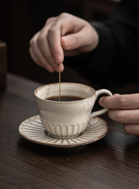 日式陶瓷咖啡杯碟套装家用复古意式浓缩拉花杯窑变手工挂耳咖啡杯