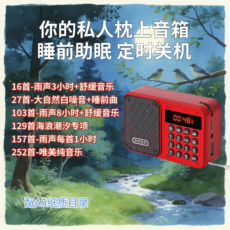 大自然白噪音音箱枕上睡眠学习蓝牙音响收音机听雨海浪睡觉定时