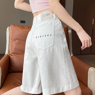 高腰大碼 新款 女夏季 子 五分褲 中褲 胖mm顯瘦a字直筒褲 白色牛仔短褲