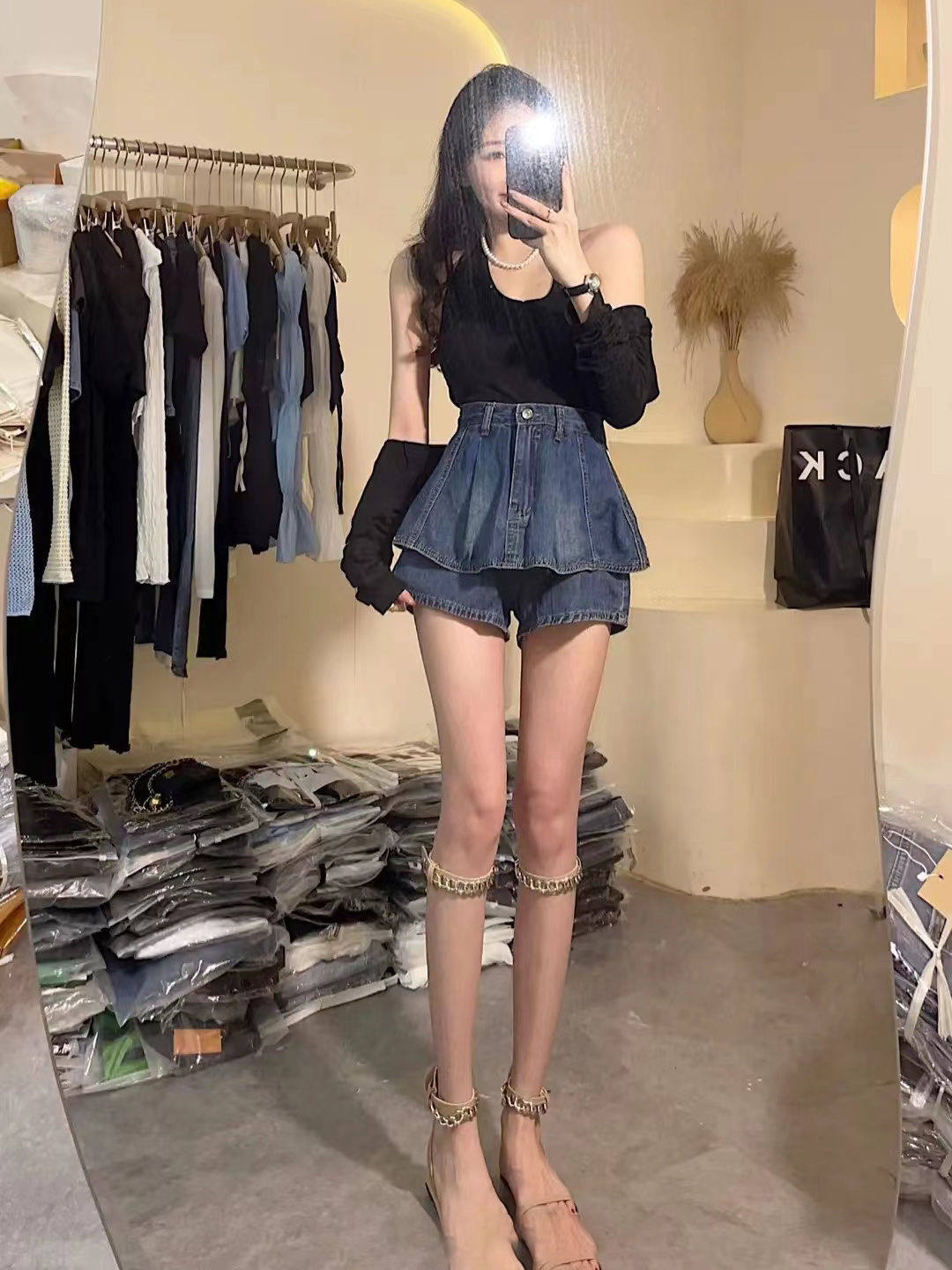 美式复古高腰牛仔半身裙女夏季新款大码辣妹a字短裙裤显瘦蛋糕裙