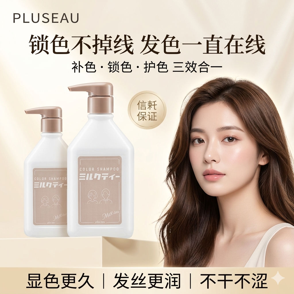 【日本进口】pluseau固色洗发水锁色补色专用去黄洗头膏奶棕奶灰