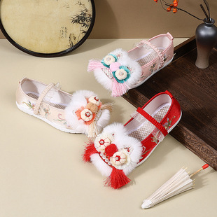 女童汉服喜庆绣花鞋春秋季纯手工虎头鞋公主鞋古装唐装拜年鞋