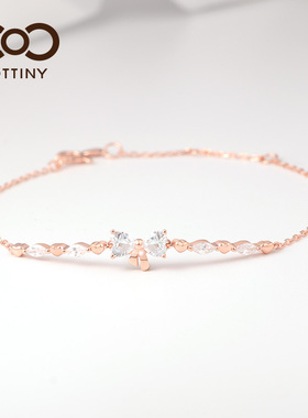 Cottiny卡兔妮新蝴蝶结镶嵌锆石闺蜜女友细显银手链女纯银年轻款