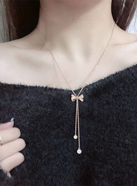 新年礼物送女友项链女款2026新款蝴蝶结纯银轻奢小众毛衣链