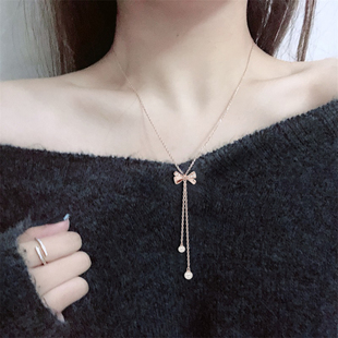 cottiny新款蝴蝶结纯银项链毛衣链长款轻奢高级感送女友新年礼物