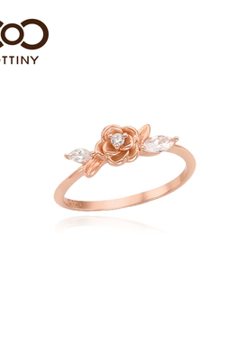 Cottiny卡兔妮玫瑰925纯银镀金镶嵌钻戒指女ins食指关节SRB1021