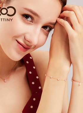 新年礼物Cottiny手链女款网红镶嵌珍珠纯银镀金女友礼物细银手链