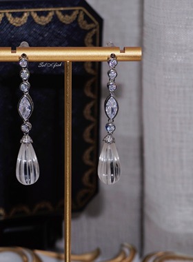 Selfish|精选|复古宫廷风典雅手工雕刻天然白水晶耳饰耳钉vintage