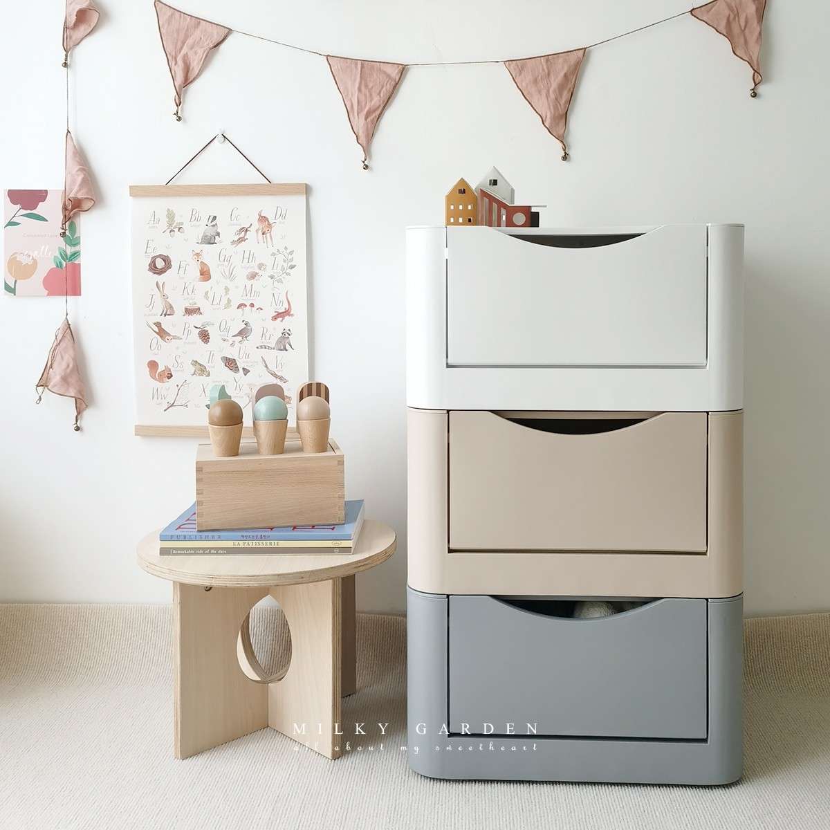 双开关式韩风ins家居儿童玩具收纳箱童装物储物床头柜零食收纳筐