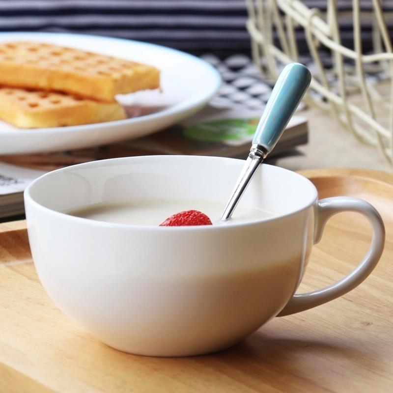 带盖牛奶杯燕麦碗麦片杯陶瓷早餐杯大容量带把可爱水杯骨瓷杯子勺