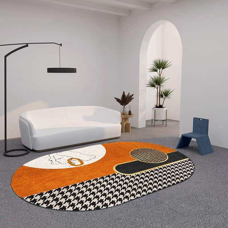现代简约异形地毯北欧轻奢客厅椭圆形地毯茶几垫卧室床边毯可水洗