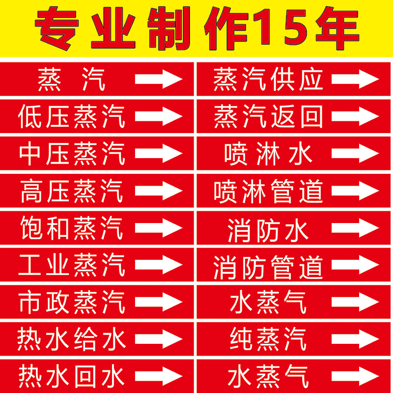 消火栓消防水管道标识消防喷淋管道标签蒸气国标管道流向色环箭头胶带介质标识贴提示标签贴耐高温酸碱