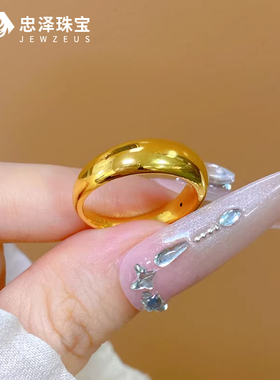 5D硬金黄金小金坨戒指女999足金时尚海豚背纯金指环食指戒送女友