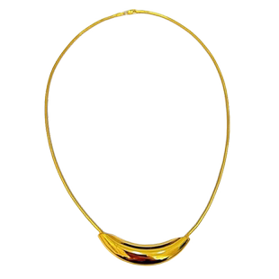 黄金弯管吊坠女999足金5D无氰牛角项链ins风时尚百搭毛衣链锁骨链