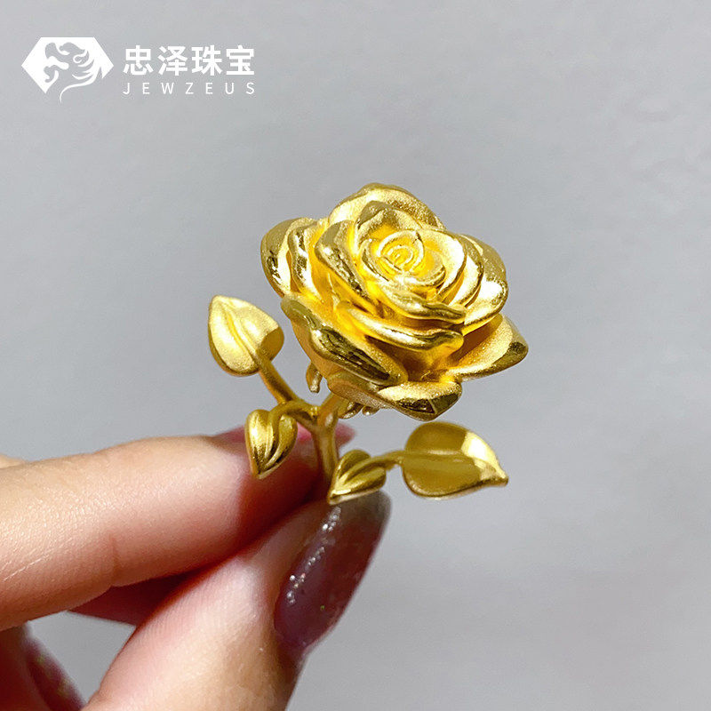 黄金浪漫玫瑰花束摆件999足金手捧花束情人节礼物生日送女友老婆