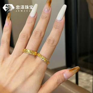 黄金碎碎冰戒指男女款足金999镜面金指环满天星条戒纯金开口送礼