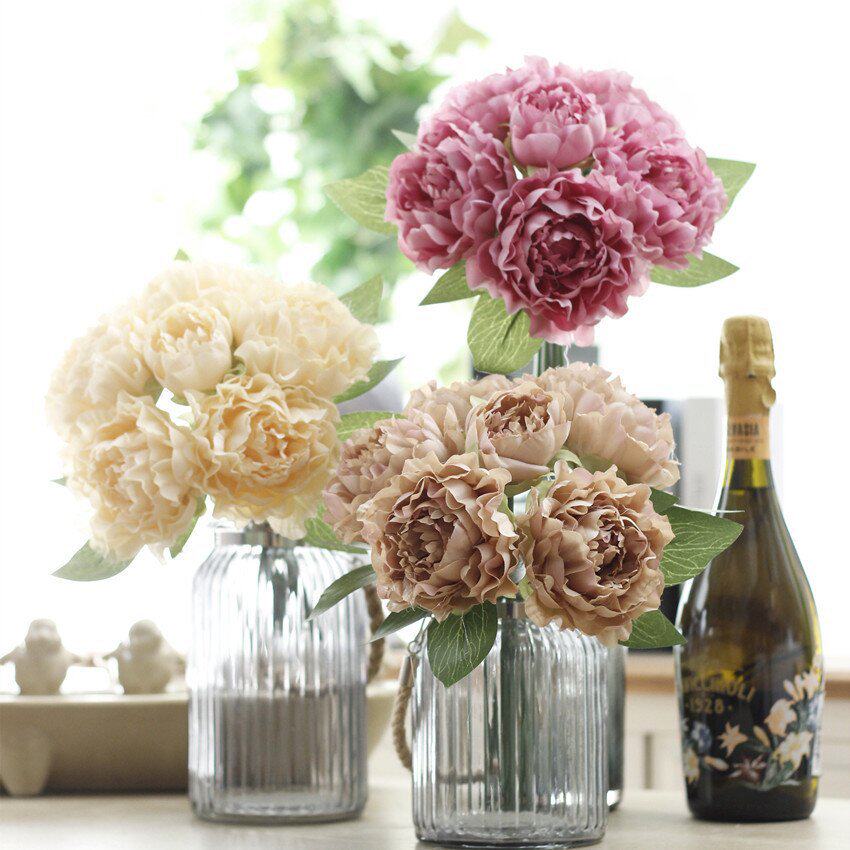 新色系 仿真花欧式牡丹花束拉菲扎 婚庆假花家居装饰