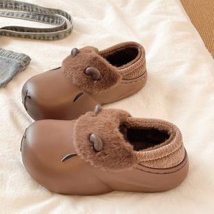 棉拖鞋女款冬季可爱室内外穿防滑防水保暖加绒卡皮巴拉包跟棉鞋男