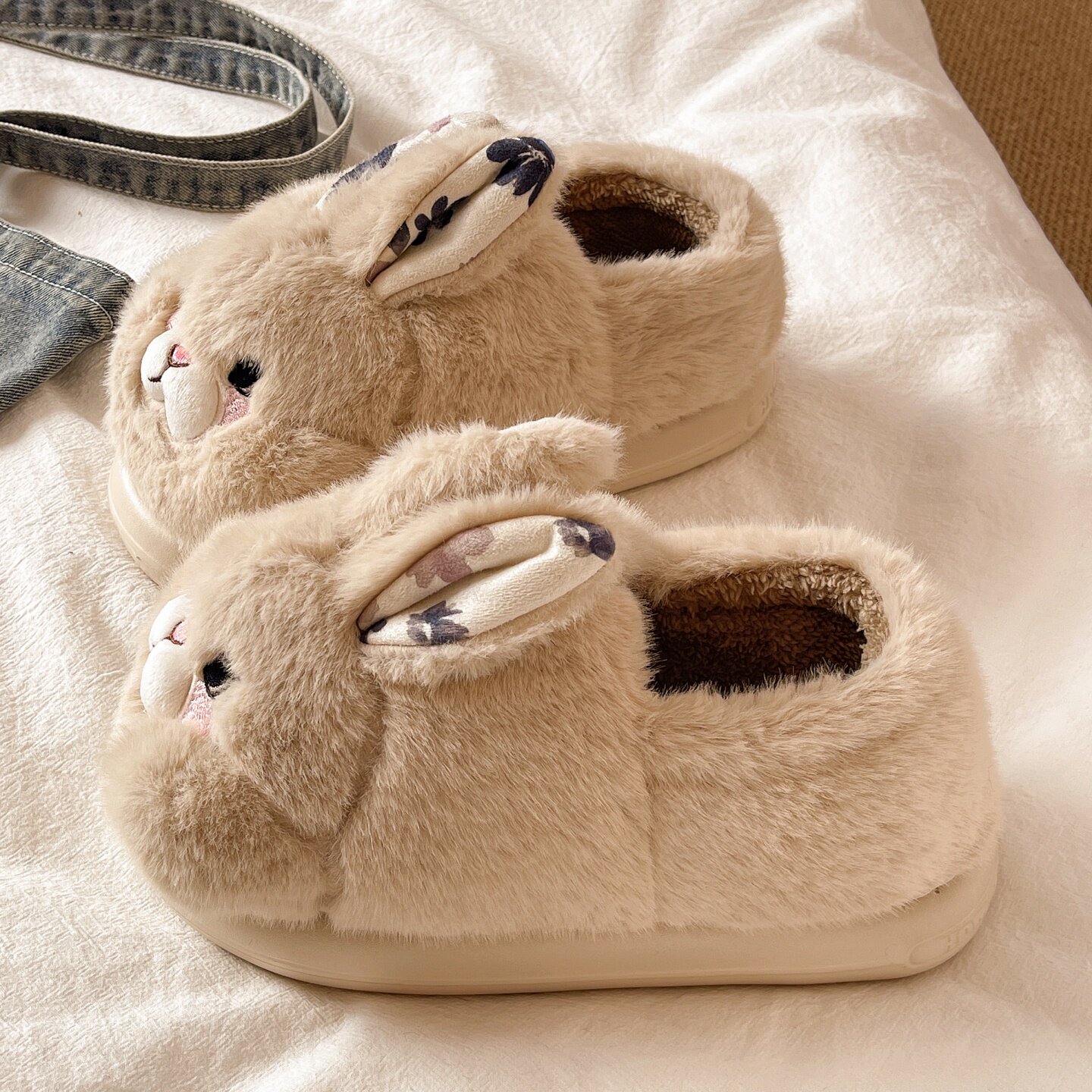包跟棉鞋女2025冬季新款室内外穿厚底加绒保暖毛绒兔子卡通棉拖鞋,女鞋,毛毛鞋,淘宝优惠券,粉丝福利购,淘宝优惠卷