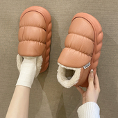 室内防滑居家防水棉拖鞋 厚底棉鞋 女士冬季 外穿包跟加厚毛绒月子鞋