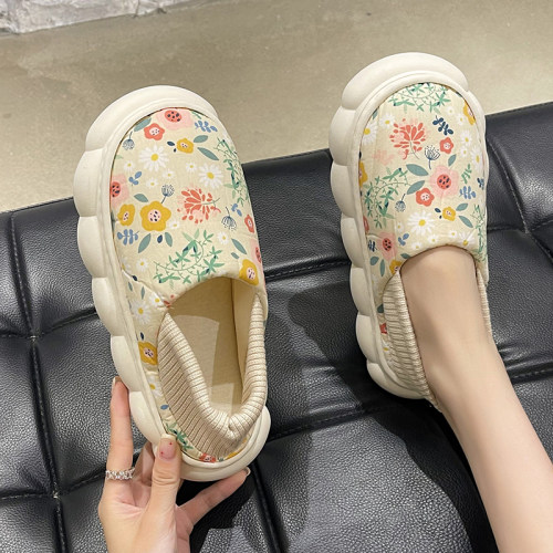 秋冬薄款透气厚底防滑包跟棉拖鞋