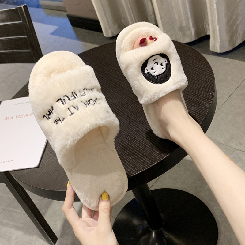 网红秋冬毛绒绒家居月子鞋棉拖鞋