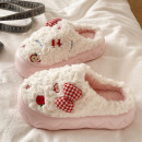 月子毛毛鞋女冬季可爱蝴蝶结苹果居家室内保暖加绒厚底防滑棉拖鞋