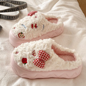 可爱蝴蝶结苹果居家室内保暖加绒厚底防滑棉拖鞋 月子毛毛鞋 女冬季