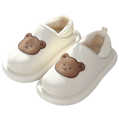 可爱小熊防水防滑厚底包跟棉拖鞋