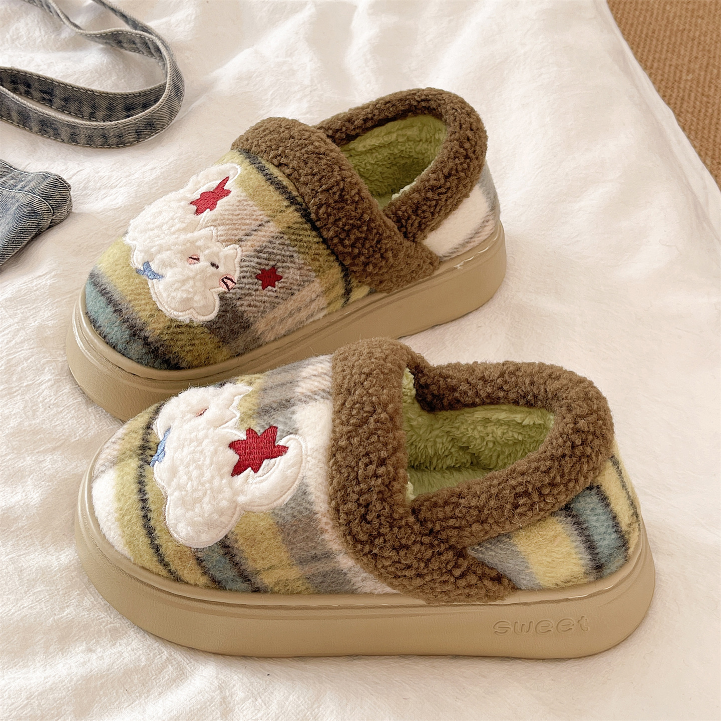 棉拖鞋女款冬季加绒保暖包跟厚底防滑可爱小猫室内家居情侣棉鞋男