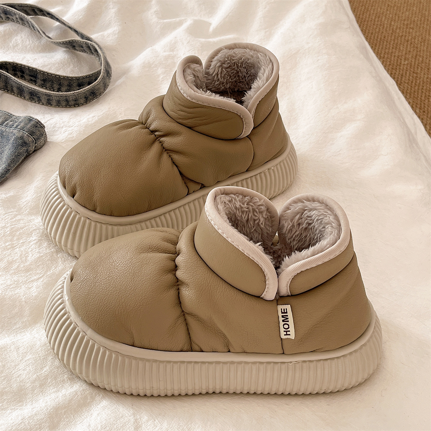 保暖舒适厚底加绒包跟棉鞋