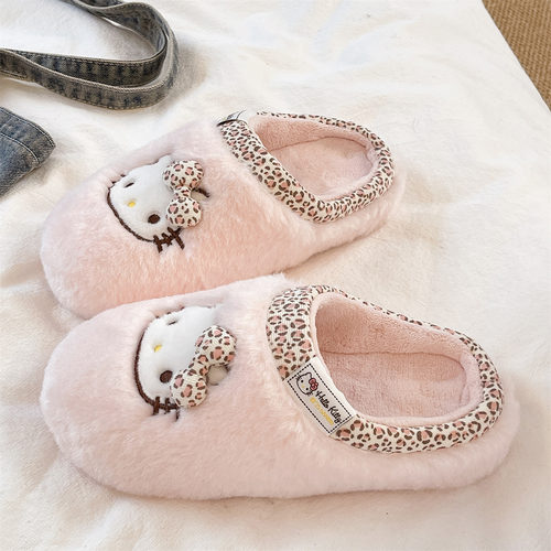 可爱蝴蝶结kt猫保暖毛毛鞋