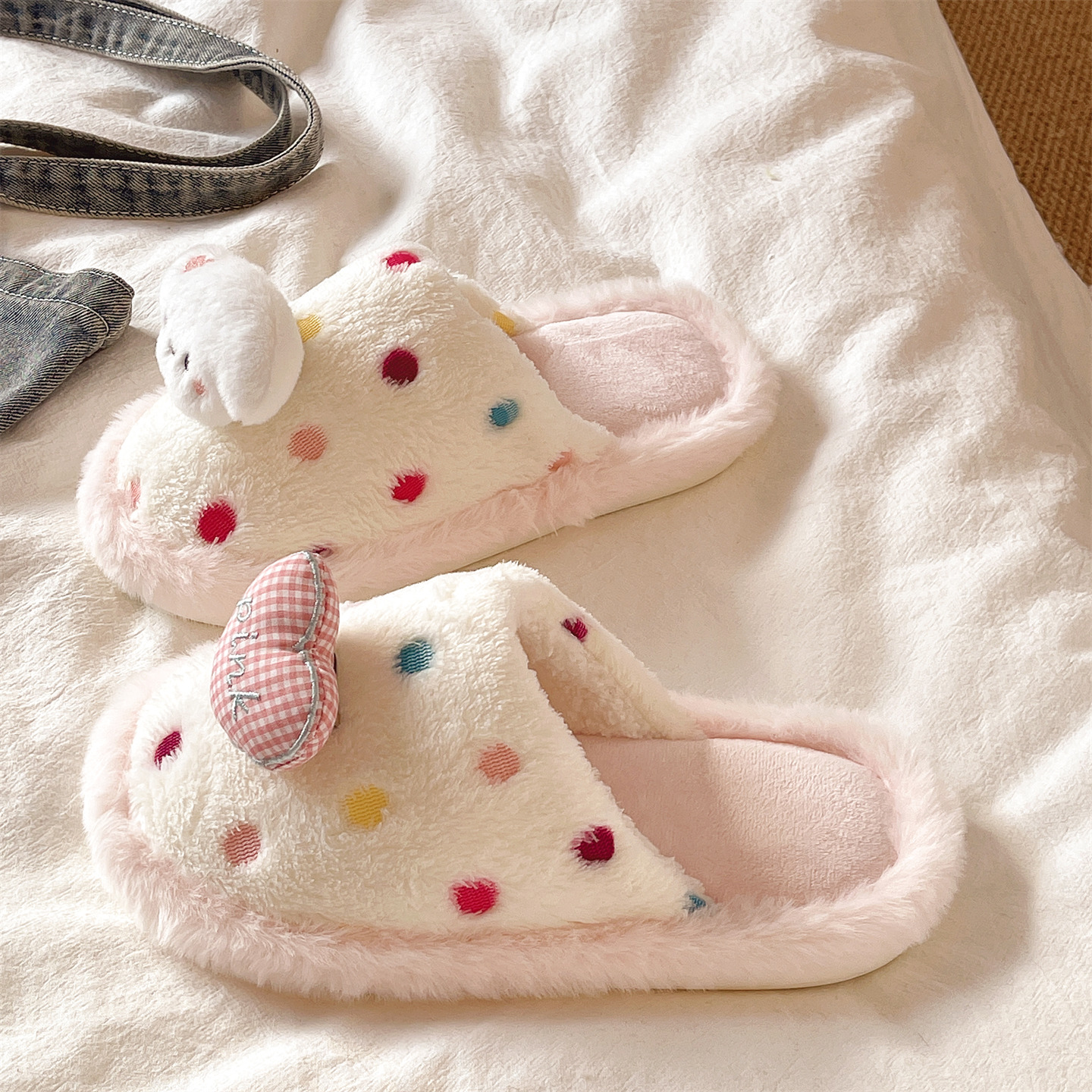 可爱小狗爱心软底保暖棉拖鞋