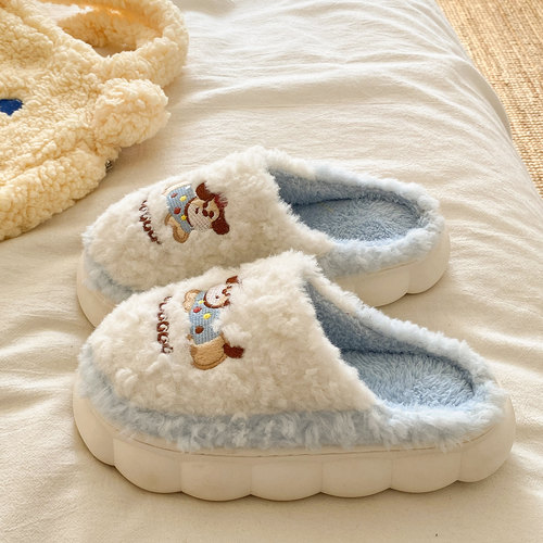 加绒保暖可爱派对小狗毛毛拖鞋