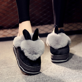 韩版 棉拖鞋 女厚底高跟时尚 冬季 外穿可爱卡通室内家用防滑保暖拖鞋