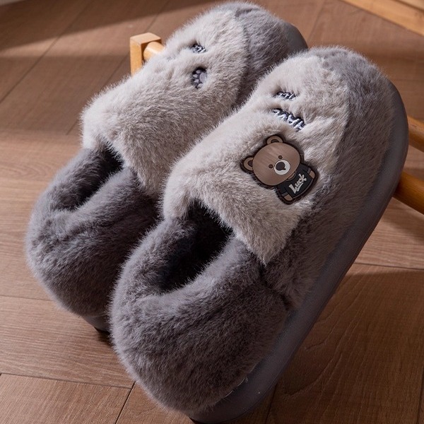 棉拖鞋男士2025新款冬季室内居家踩屎感防滑毛绒保暖小熊包跟棉鞋