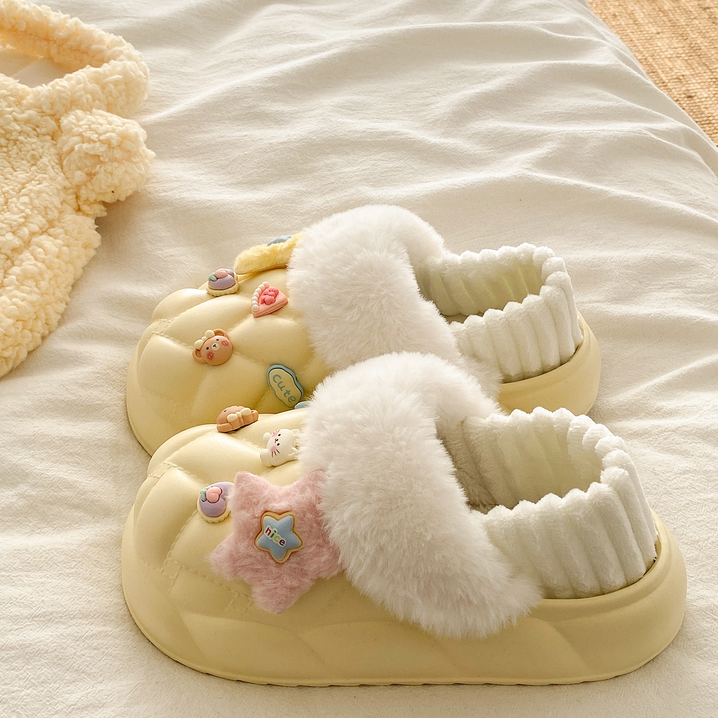 厚底可爱毛毛厚底包跟棉拖鞋