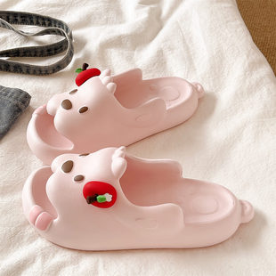 凉拖鞋女夏厚底外穿可爱苹果小狗EVA软底居家浴室洗澡防滑一字拖