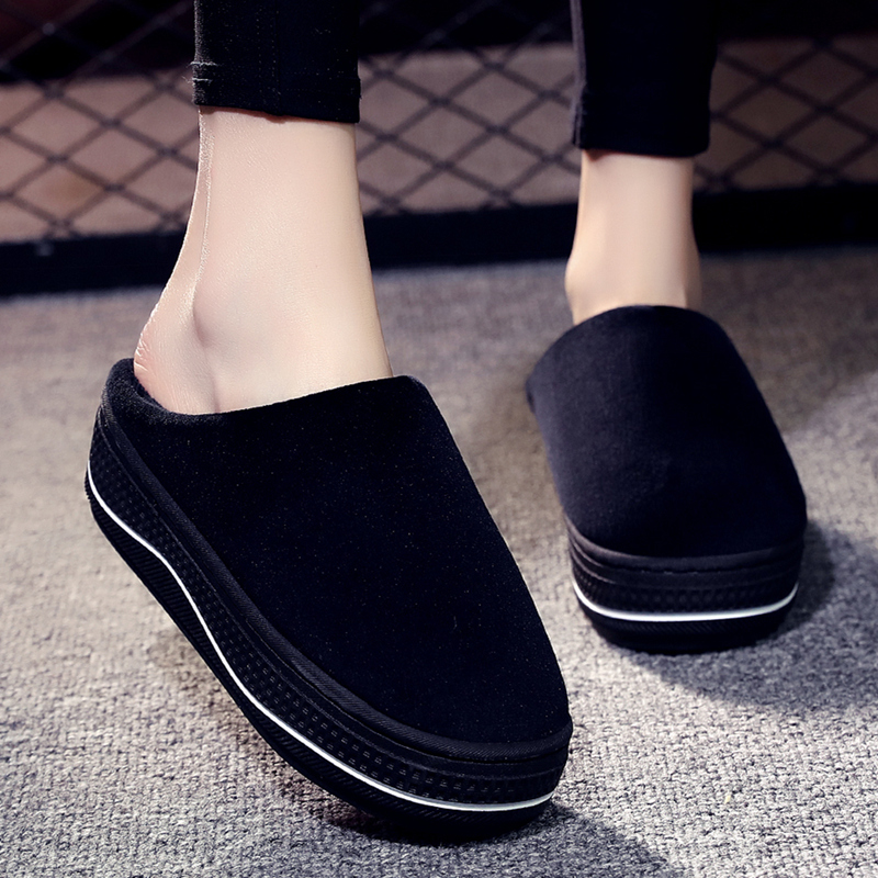 纯色超高跟棉拖女秋冬毛毛鞋防水