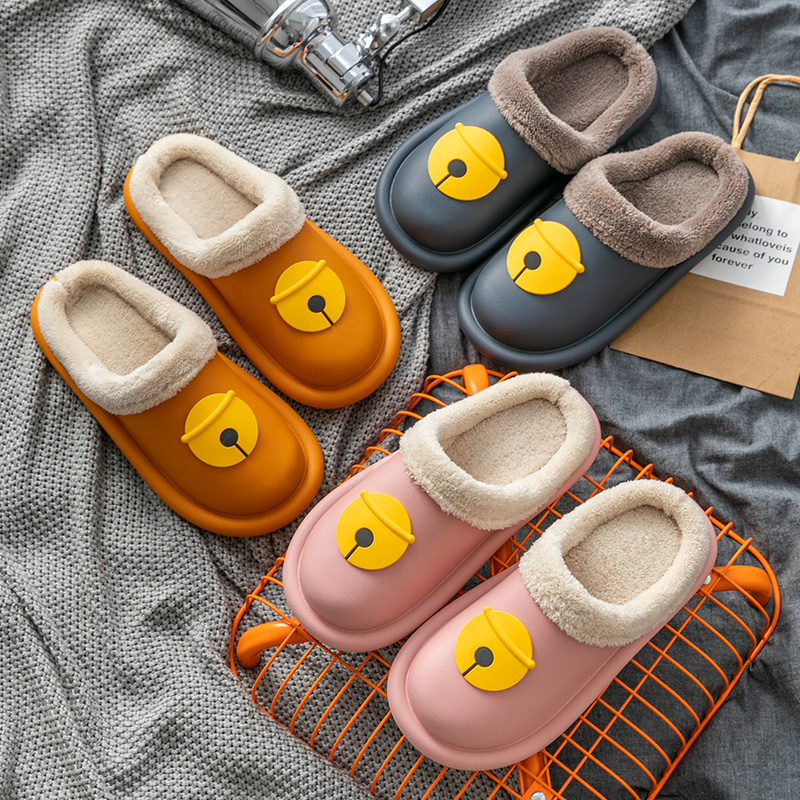 防水加绒厚底包头毛毛月子棉拖鞋