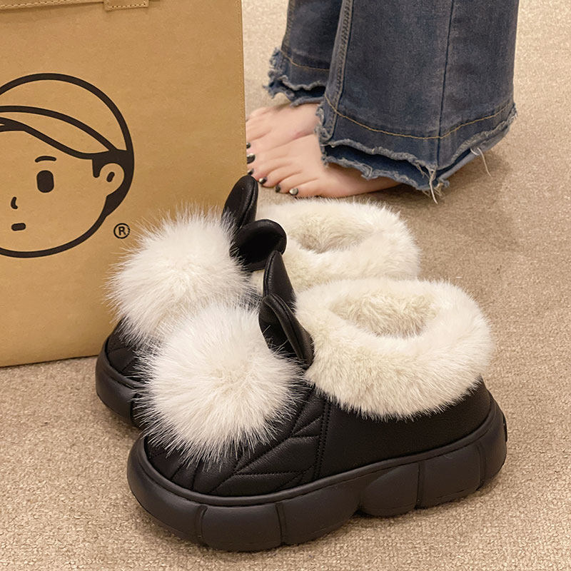 拖鞋女士冬季可爱兔耳朵室内厚底增高外穿加绒加厚保暖包跟棉鞋,女鞋,毛毛鞋,淘宝优惠券,粉丝福利购,淘宝优惠卷
